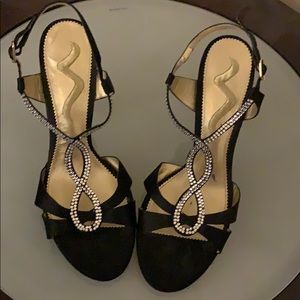 Black Satin Rhinestone accented shoes.
